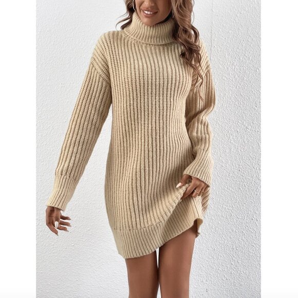 Apricot Turtleneck Drop Shoulder Sweater Dress XS - Picture 1 of 3